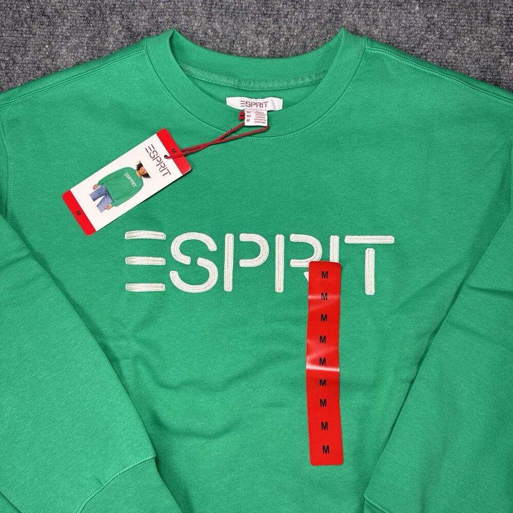 Esprit Women's Logo Fleece Crewneck Sweatshirt Green Viral 80's Costco MED NEW - Picture 4 of 6